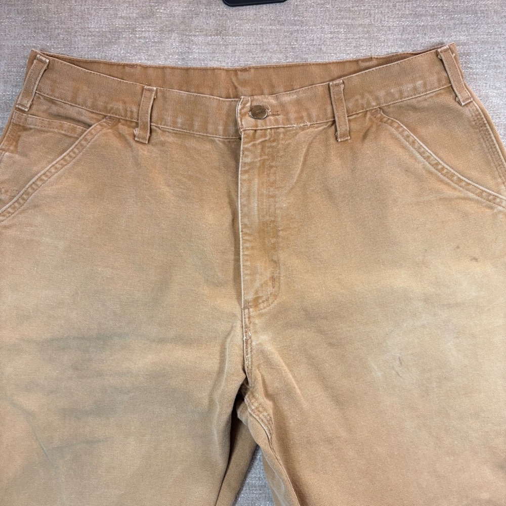 Vintage Carhartt B11 BRN Washed Duck Work Dungaree Pant Men 36x32 Distressed Tan